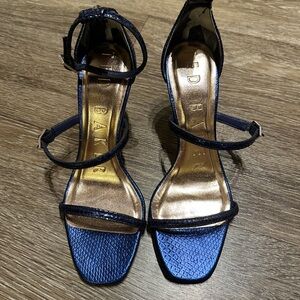 Ted Baker Metallic Navy and Gold Snake-print Strappy Heel